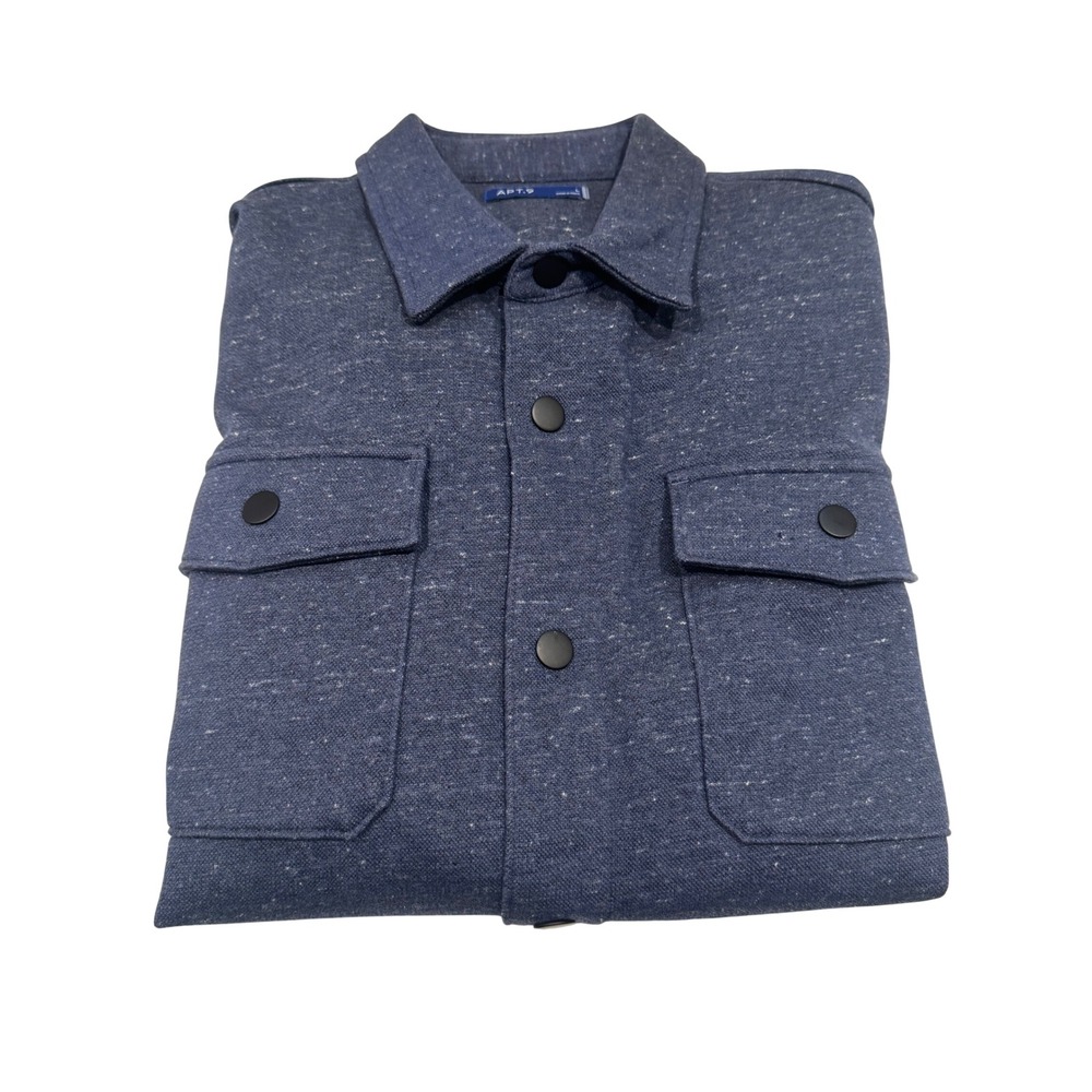 Apt. 9 Mens Blue Marled Knit Button Down Shirt Jacket Large RN73277